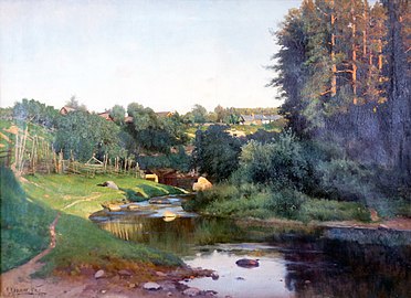 Деревня на берегу реки. Вечер (1905). Сочинский художественный музей