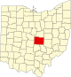 Localização do Map of Ohio highlighting Licking County