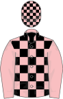 Pink and black checked, pink sleeves, checked cap