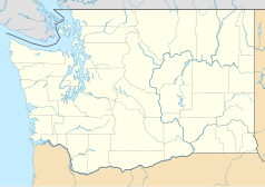 Mapa konturowa Waszyngtonu, po lewej znajduje się punkt z opisem „Olympia”