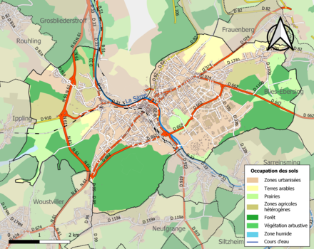 Carte en couleurs présentant l'occupation des sols.