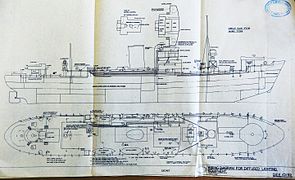 Layout of diffused lighting on HMS Largs showing fittings all around hull