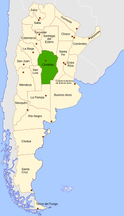 کوردوبا ایالتی (آرژانتین) نقشه اوستونده یئری