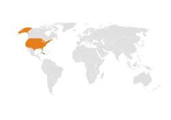 Map indicating locations of Cuba and USA