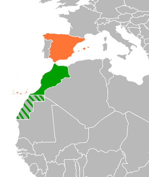 Mapa indicando localização do Marrocos e da Espanha.