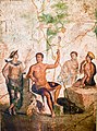 Méléagre et Atalante se reposent après avoir chassé le sanglier de Calydon. Fresque antique de Pompéi.
