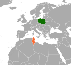 Map indicating locations of Poland and Tunisia