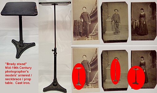 Mid-19th century "Brady stand" photo model's armrest table.