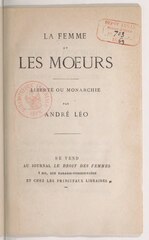 André Léo, La Femme et les mœurs, 1869 Mission    