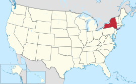 Map of the United States with نيويارک highlighted