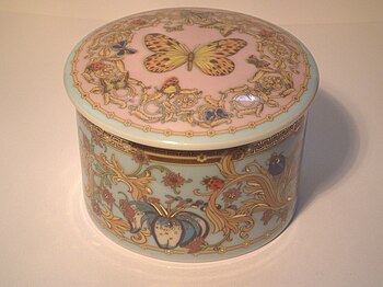 Box, part of the Le Jardin de Versace collection, with complex rinceaux that are reminiscent of the Baroque ones from the 17th and very early 18th centuries, but also similar to the ones from the reign of Napoleon; designed by Versace and produced by Rosenthal; c.2015; porcelain; unknown dimensions or location