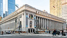 The James A. Farley Building, between West 31st and 33rd Street, the location of Moynihan Train Hall, an expansion of Penn Station