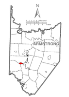 Map of Armstrong County, Pennsylvania, highlighting Cadogan Township