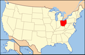 Karta SAD-a s istaknutom saveznom državom Ohio