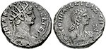 Mynt med bilder av Nero och Poppaea Sabina