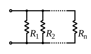 Diagram beberapa resistor yang disusun dalam rangkaian paralel.