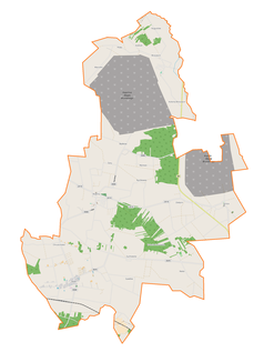 Mapa konturowa gminy Rząśnia, na dole po lewej znajduje się punkt z opisem „Biała”