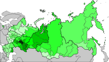 Carte de Russie, les régions étant colorées en nuances de vert.