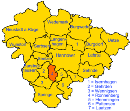 Läget för staden Ronnenberg i Region Hannover