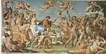 Triumful lui Bacchus și Adriane (parte din Iubirile Zeilor); de Annibale Carracci; c.1597-1600; frescă; lungime (galeria): 20,2 m; Palazzo Farnese, Roma[104]