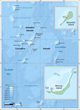 Carte du territoire des Lakshadweep avec les îles Amindivi et Minicoy.