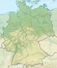 Mapa konturowa Niemiec, po prawej znajduje się punkt z opisem „miejsce bitwy”