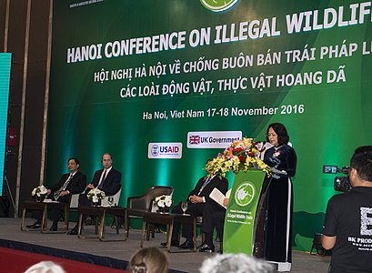 La vicepresidenta del Vientam Đặng Thị Ngọc Thịnh durant un discurs a la Conferència sobre comerç il·legal de fauna salvatge, 2016