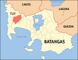 Map of Batangas with Tuy highlighted