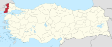 Location of Edirne in Turkey