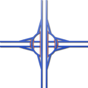Roundabout interchange: very common in the United Kingdom as either a junction or exit