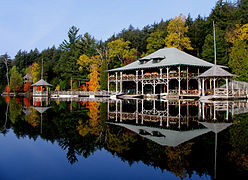 Knollwood Club boathouse on Lower Saranac Lake in the United States