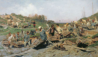 «Ремонтные работы на железной дороге» 1874, холст, масло — ГТГ