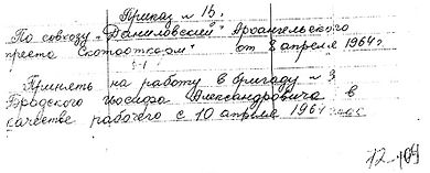 Приказ № 15 по совхозу «Даниловский» Архангельского треста «Скотооткорм». 8 апреля 1964