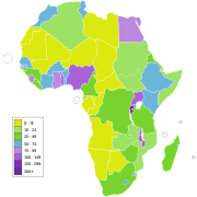 Густота населення Африки за країною