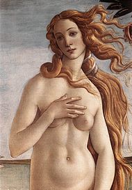 Sandro Botticelli: Rođenje Venere, detalj prikazuje samu lijepu Veneru