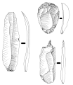 Utensilis del paleolític superior: fulla de sílex, rascadora i perforador