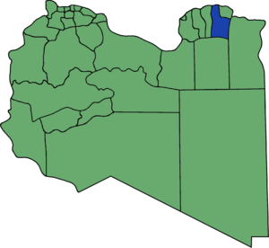 Al Qubahs plassering markert med blå farge