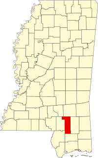 Map of Misisipi highlighting Forrest County