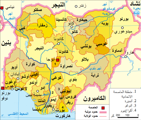 خريطة للتقسيمات الإدارية لنيجيريا.