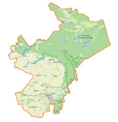 Mapa konturowa gminy Tuchola, na dole znajduje się punkt z opisem „Tuchola”