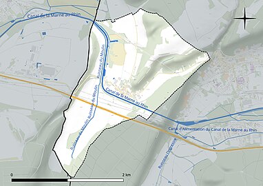 Carte en couleur présentant le réseau hydrographique de la commune