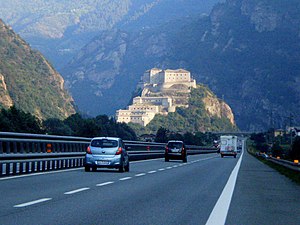 Autostrada A5 connects Turin and the Aosta Valley to France, through the Mont Blanc Tunnel