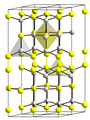 Structure de la covellite à température ambiante. Jaune : S, gris : Cu.