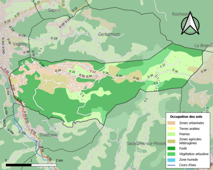 Carte en couleurs présentant l'occupation des sols.