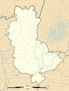 Mapa konturowa Rodanu, blisko centrum na lewo znajduje się punkt z opisem „Oingt”