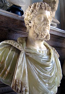 White bust of bearded man