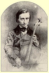 sketch of young white man with side whiskers (no moustache) playing the cello