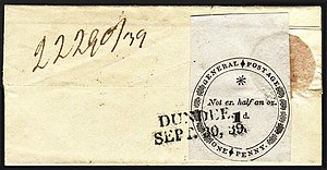 1839年9月30日信件上的邓迪邮戳