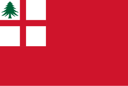 The First Flag (and Ensign) of New England, used by Colonial merchant ships sailing out of New England ports, 1686-c.1737.[2][3]