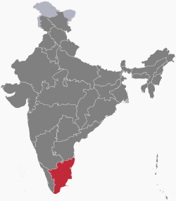 Tamil Nadu'nun Hindistan'daki konumu